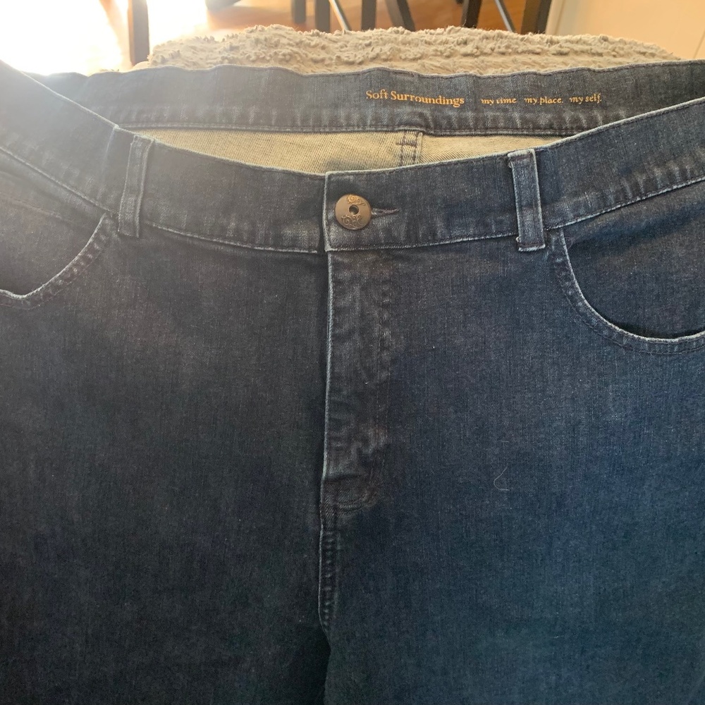 Long, denim jeans